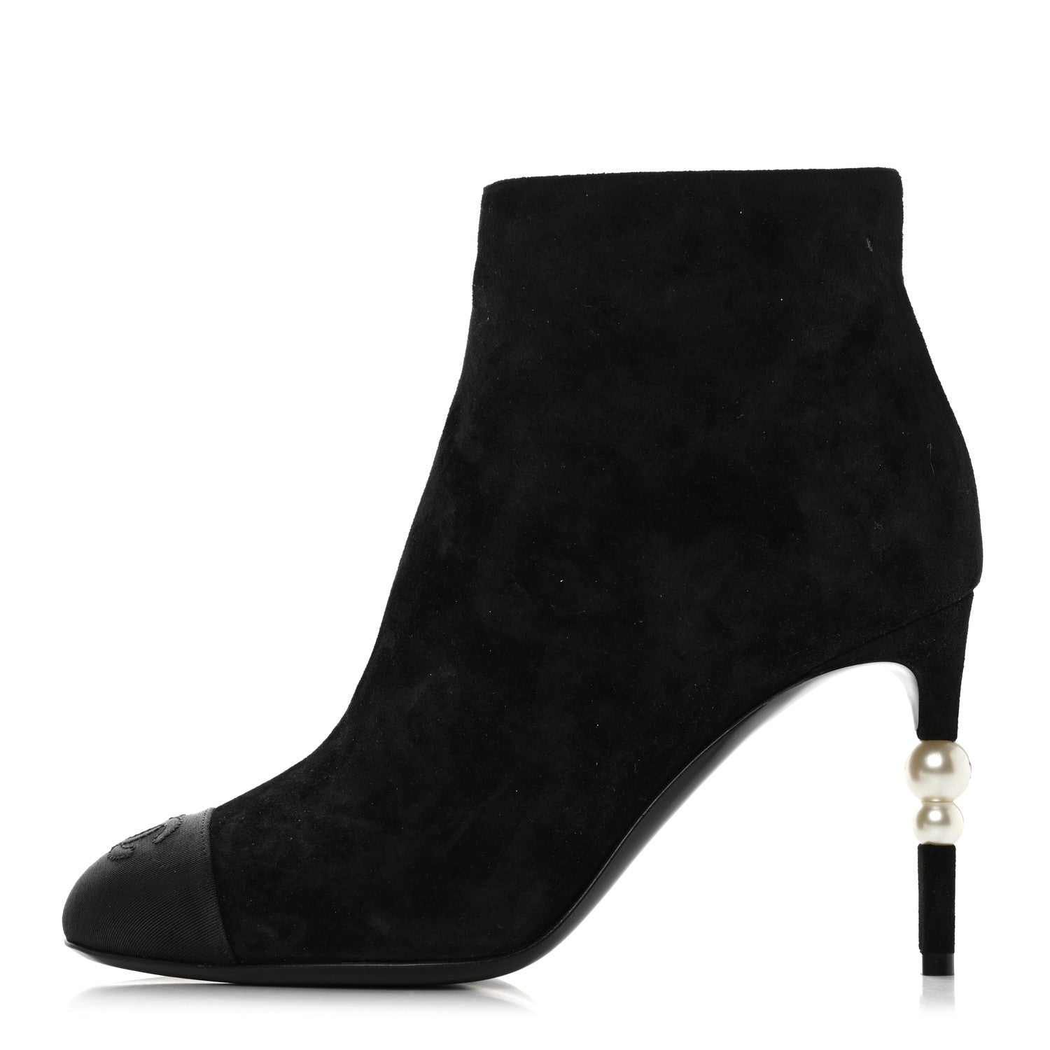 Chanel Suede Grosgrain Pearl Ankle Boots 38.5 Black 1 of 9