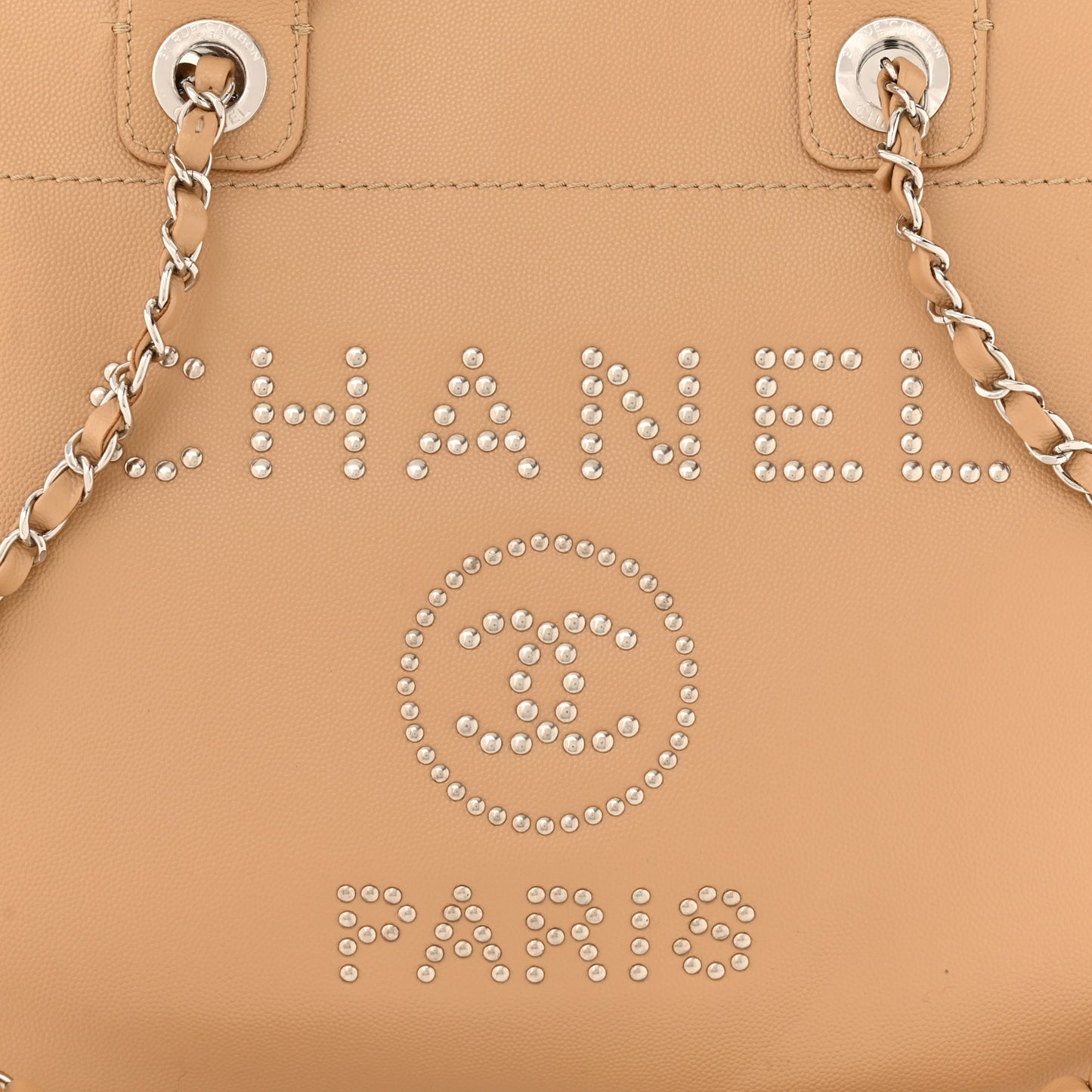 Caviar Small Studded Deauville Tote Beige