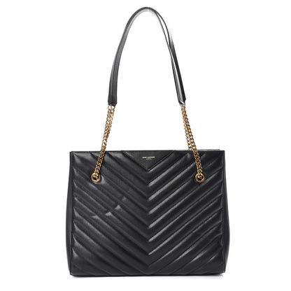 Saint Laurent Grain De Poudre Matelasse Chevron Medium Tribeca Shopping Bag Black 1 of 12