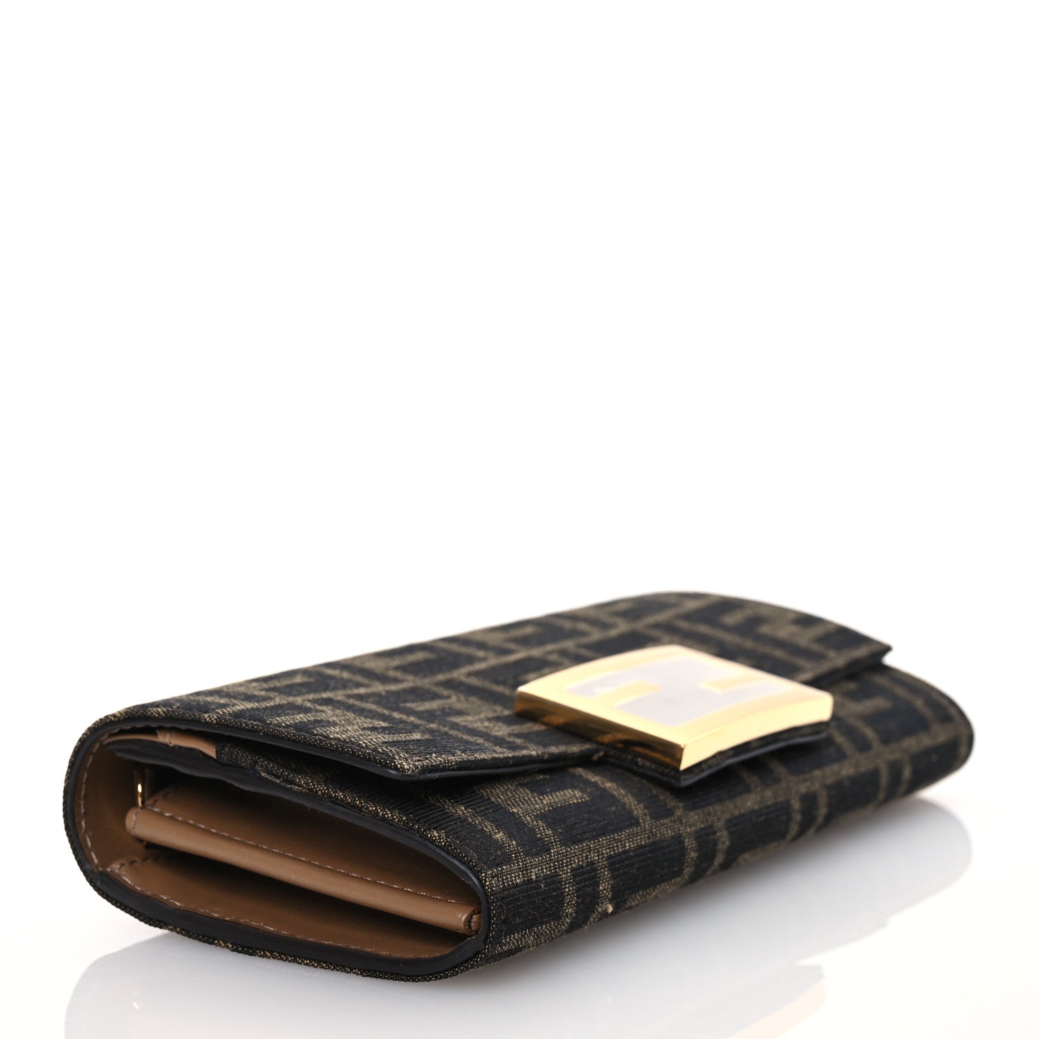 Fendi Fabric Jacquard FF 1974 Continental Wallet On Chain Tobacco Moro 4 of 16