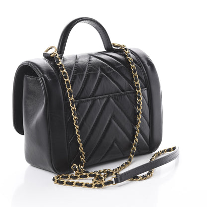 Chanel Calfskin Chevron Quilted Top Handle Flap Black 2 of 9