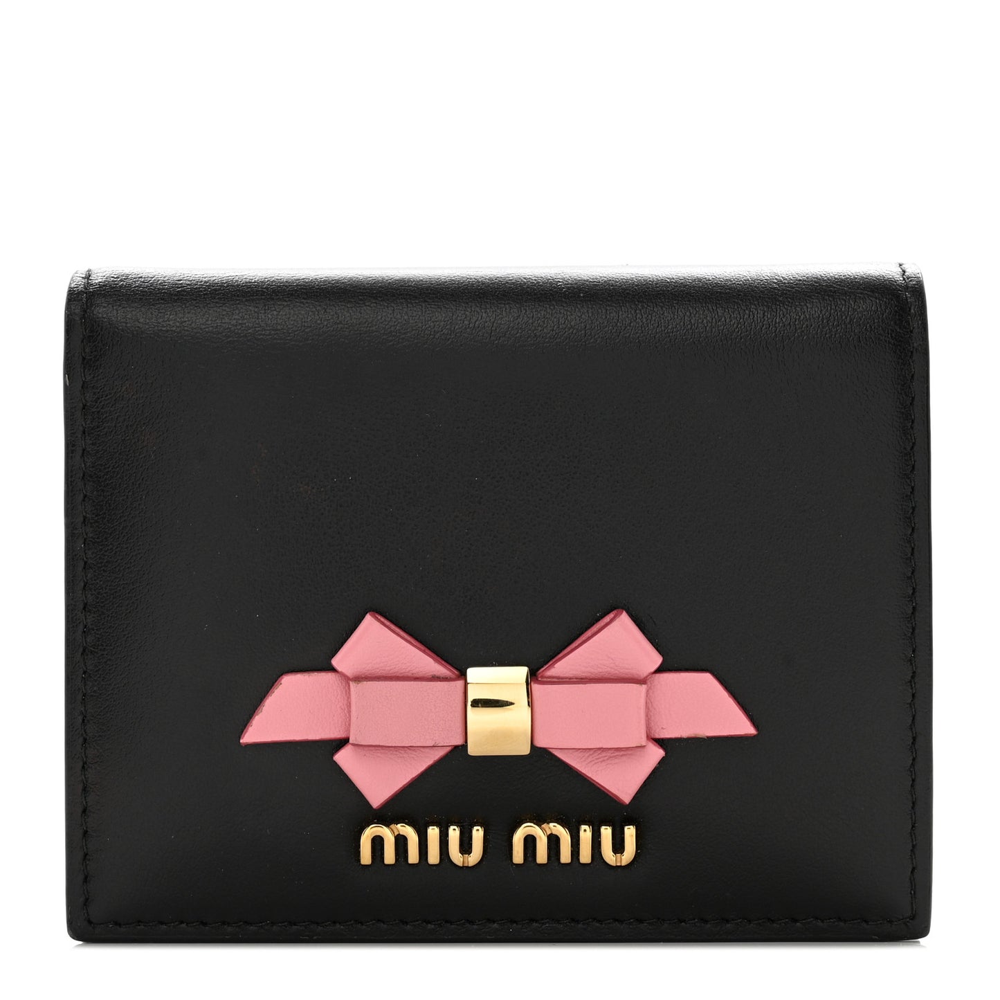 Soft Calfskin Bow Compact Wallet Black Pink