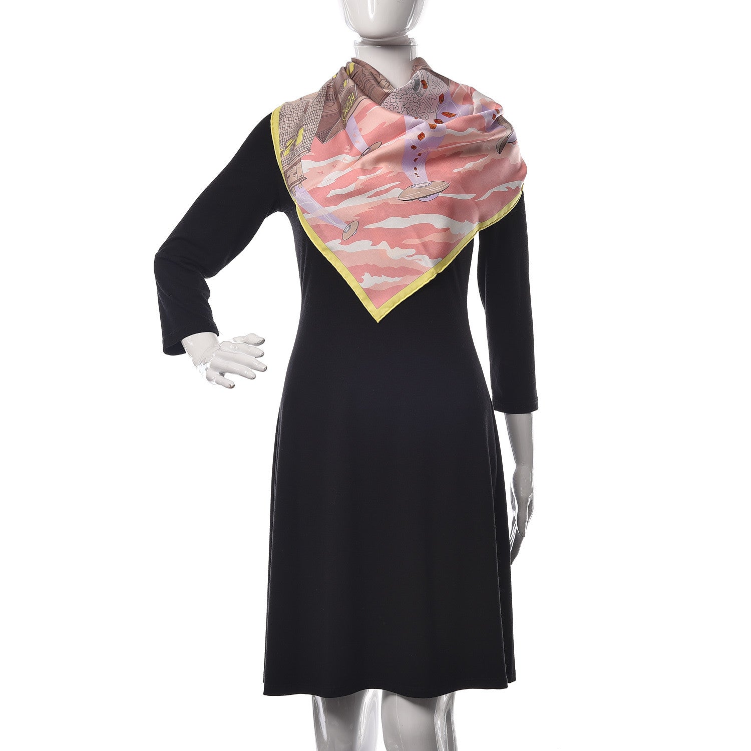 Hermes Silk Space Shopping Au Faubourg Scarf 90 Rose Taupe Jaune 2 of 9