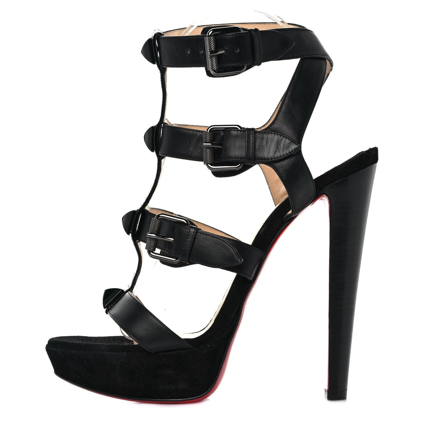 Calfskin Rockin Buckle Up 140 Platform Sandals 39.5 Black