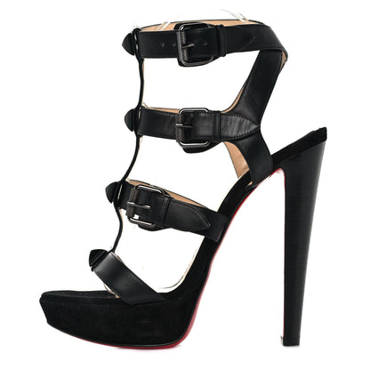 Christian Louboutin Calfskin Rockin Buckle Up 140 Platform Sandals 39.5 Black 1 of 7