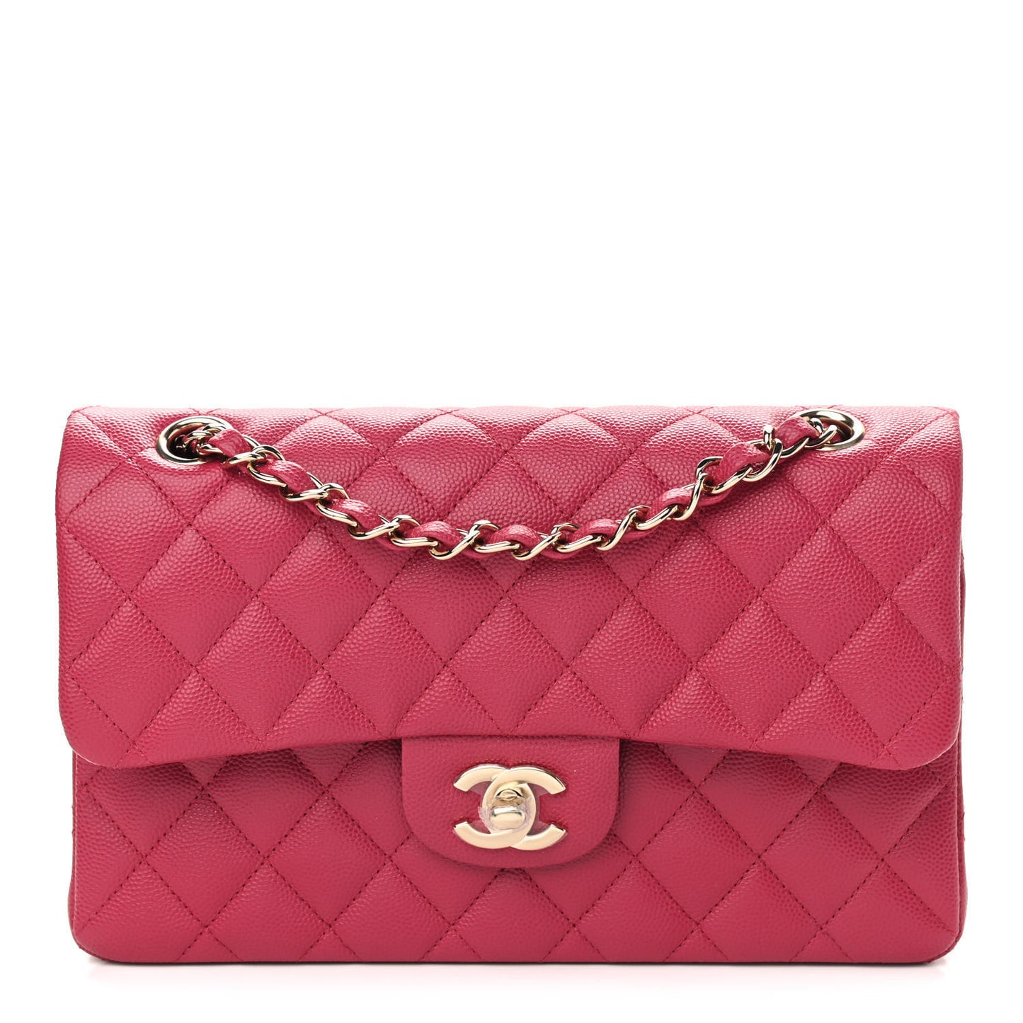 Caviar Quilted Small Double Flap Dark Pink