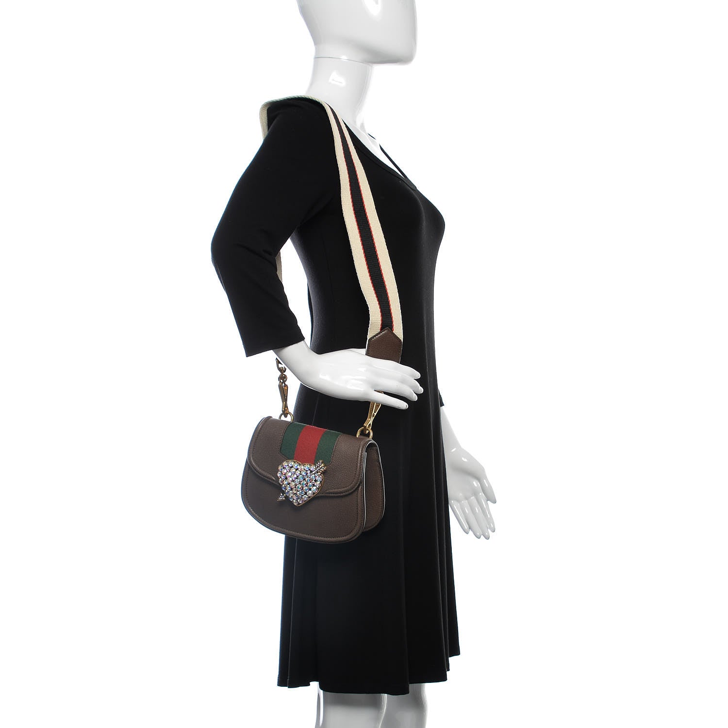 Gucci Textured Calfskin Web Crystal Heart Stripe Small Totem Shoulder Bag New Acero 2 of 8