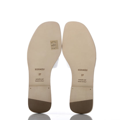 Hermes Metallic Nappa Box Oran Sandals 37 White Gris Argente 5 of 10