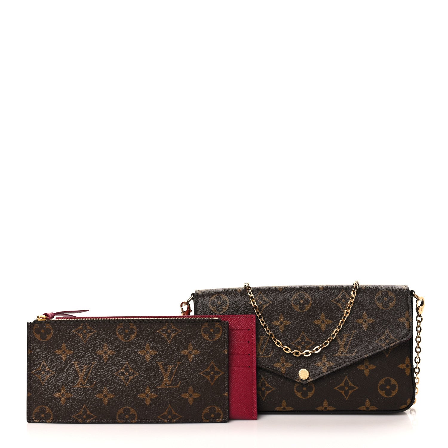 Louis Vuitton Monogram Pochette Felicie Chain Wallet Fuchsia 1 of 9