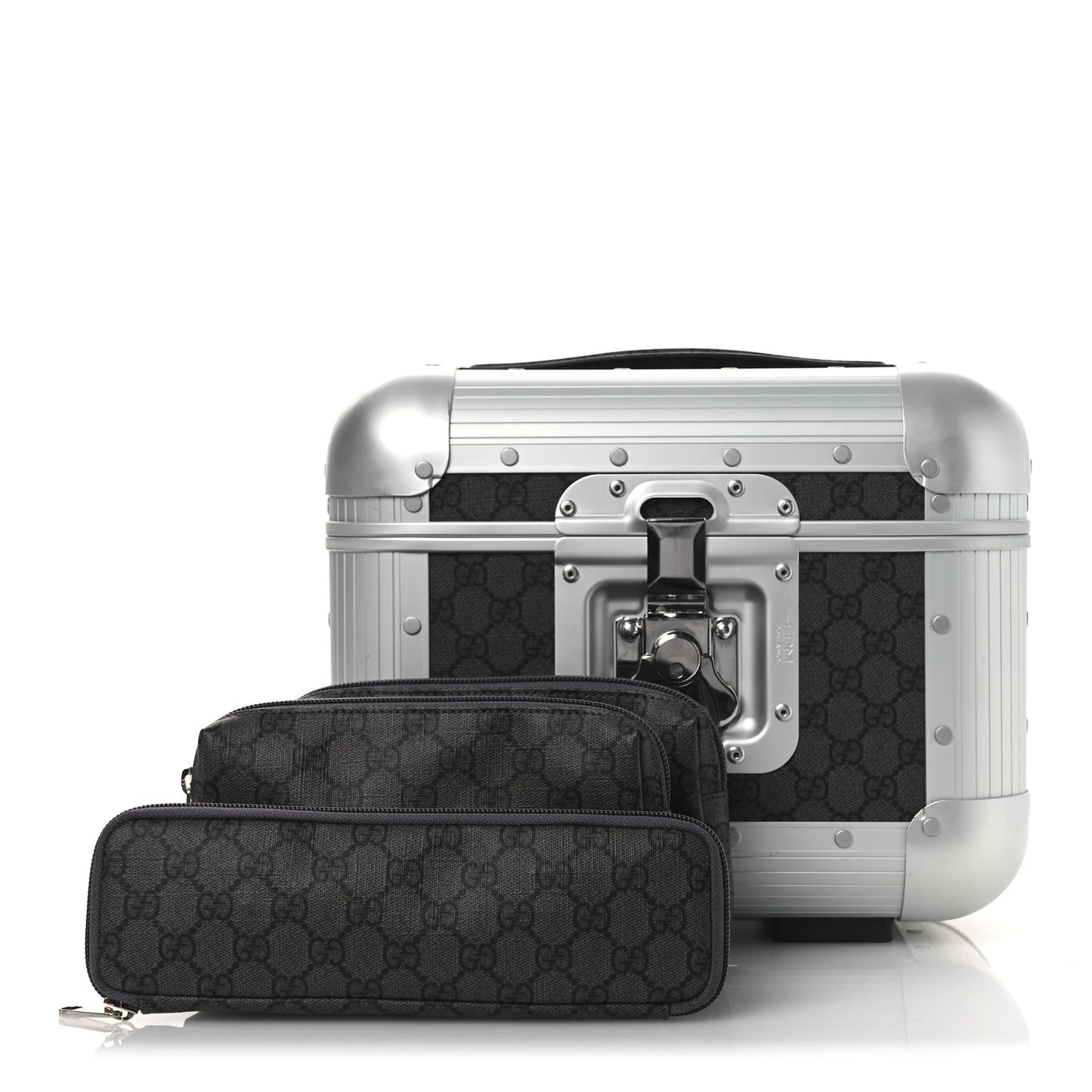 GG Supreme Monogram Aluminum Porter Beauty Case Silver