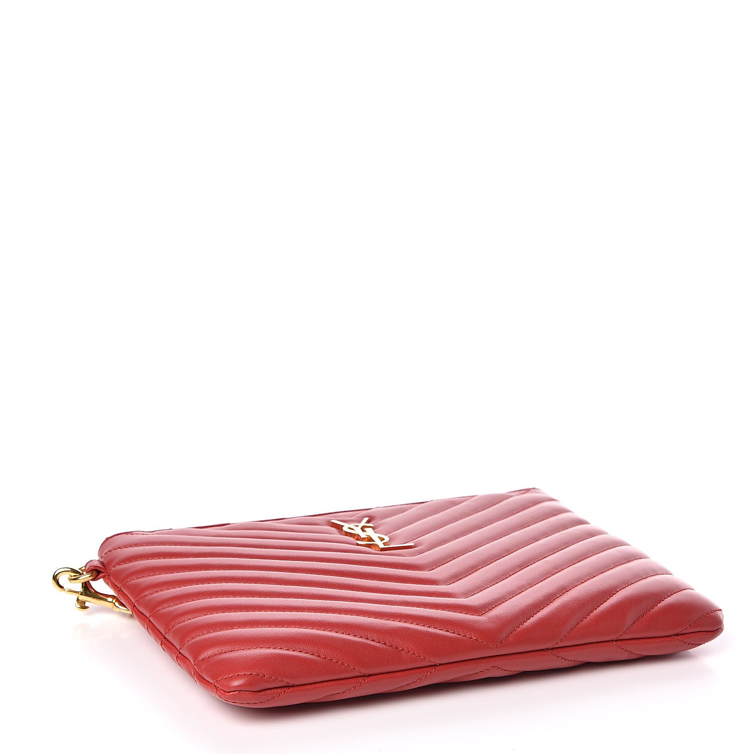 Saint Laurent Calfskin Matelasse Chevron Monogram A5 Wristlet Red 4 of 7