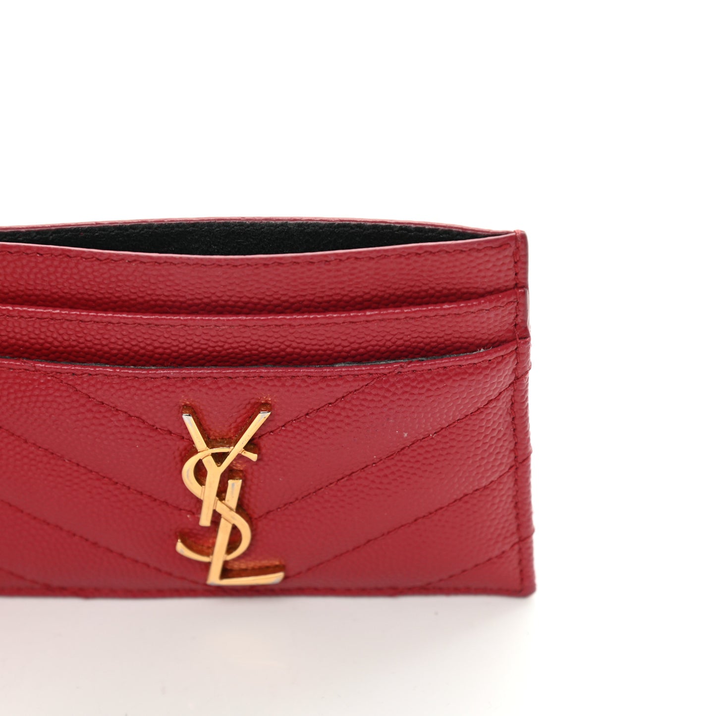 Grain De Poudre Matelasse Chevron Monogram Credit Card Case New Red