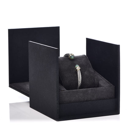 David Yurman Sterling Silver 18K Yellow Gold Diamond Green Opal 5mm Cable Classics Bracelet 5 of 5