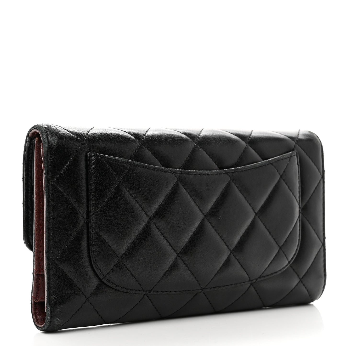 Lambskin Quilted Large Flap Wallet Black
