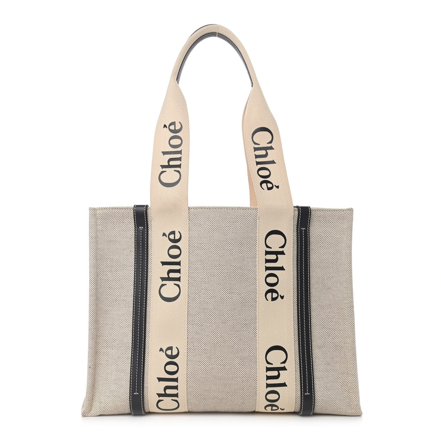 Chloe Cotton Calfskin Medium Woody Ribbon Tote White Black 1 of 12