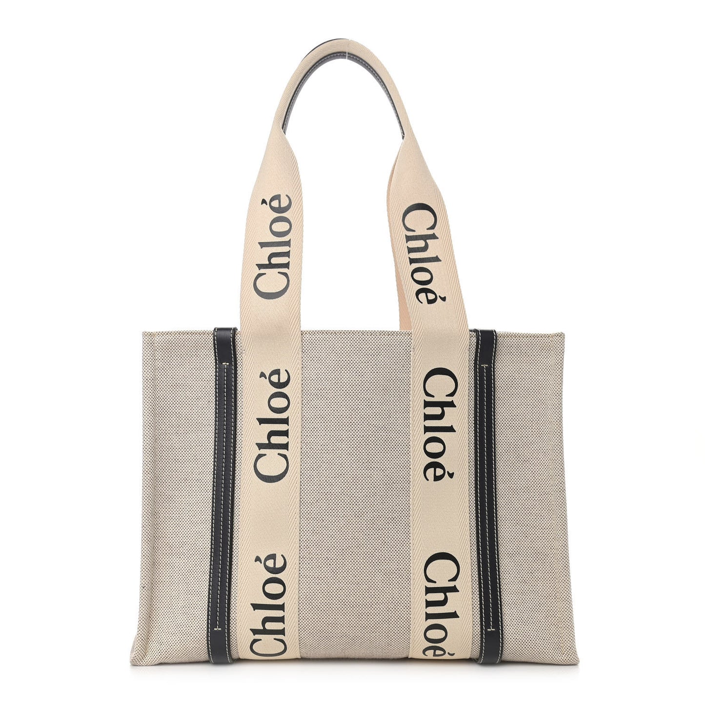 Cotton Calfskin Medium Woody Ribbon Tote White Black