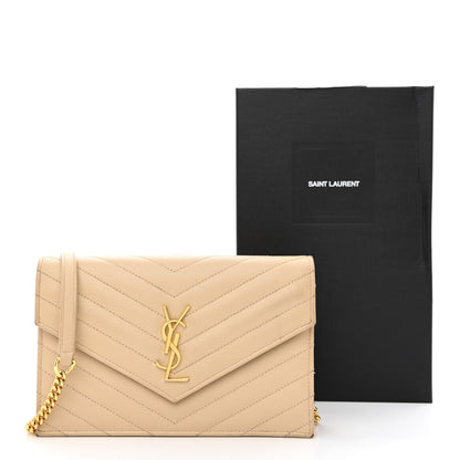 Saint Laurent Grain De Poudre Matelasse Chevron Monogram Envelope Chain Wallet Nude Powder 13 of 13