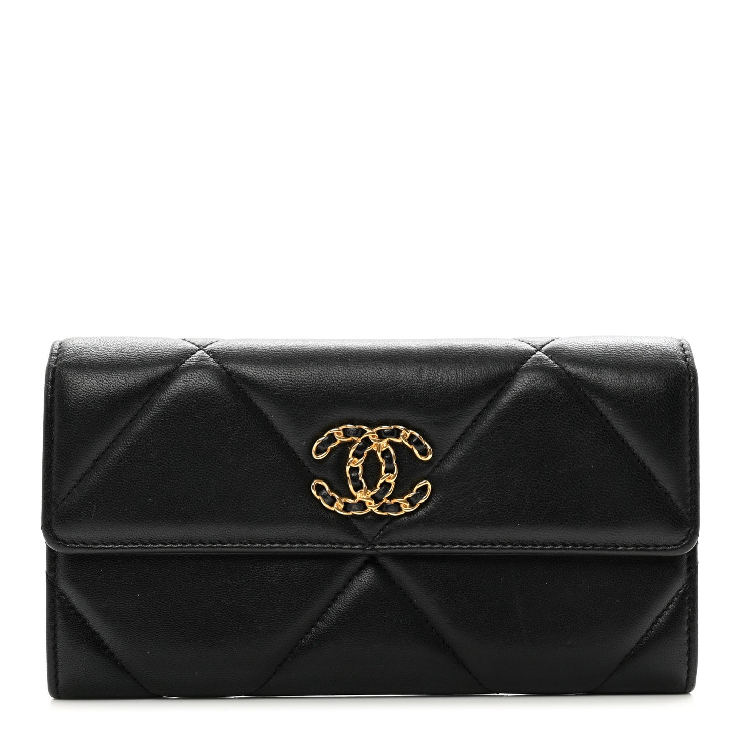 Lambskin Quilted Chanel 19 Flap Wallet Black