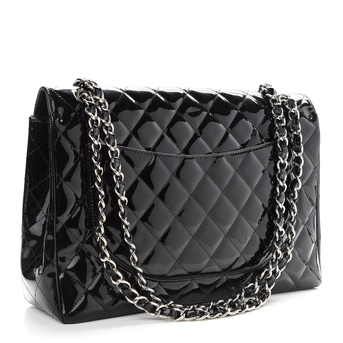 Patent Quilted Maxi Single Flap Black