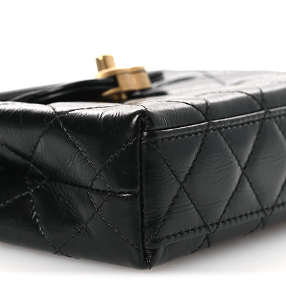 Chanel Shiny Aged Calfskin Quilted Mini Nano Kelly Shopper Black 8 of 10