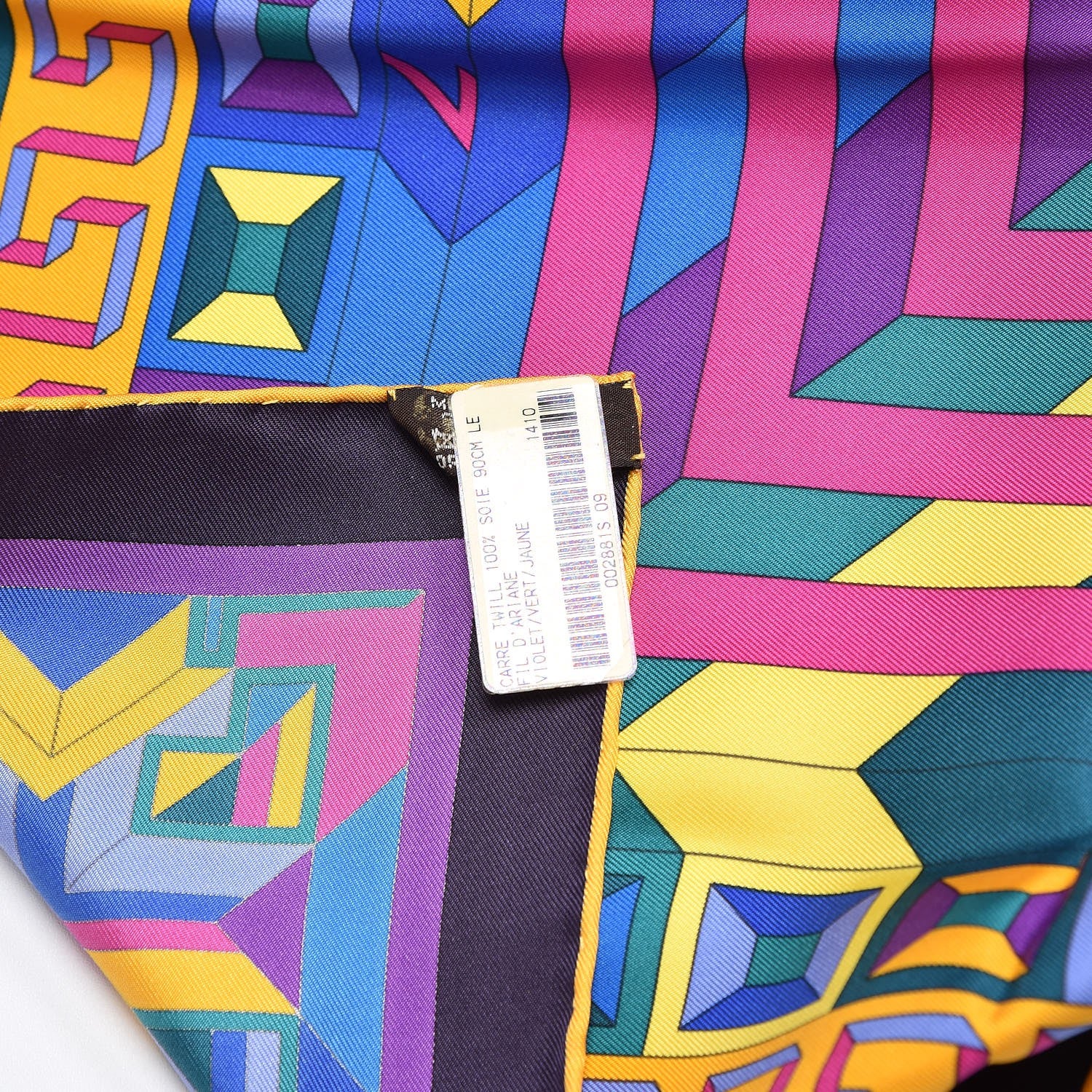 Hermes Silk Le Fil D'Ariane Scarf 90 Violet Vert Jaune 4 of 5