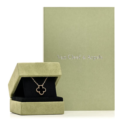 Van Cleef & Arpels 18K Yellow Gold Black Onyx Vintage Alhambra Pendant Necklace 6 of 6