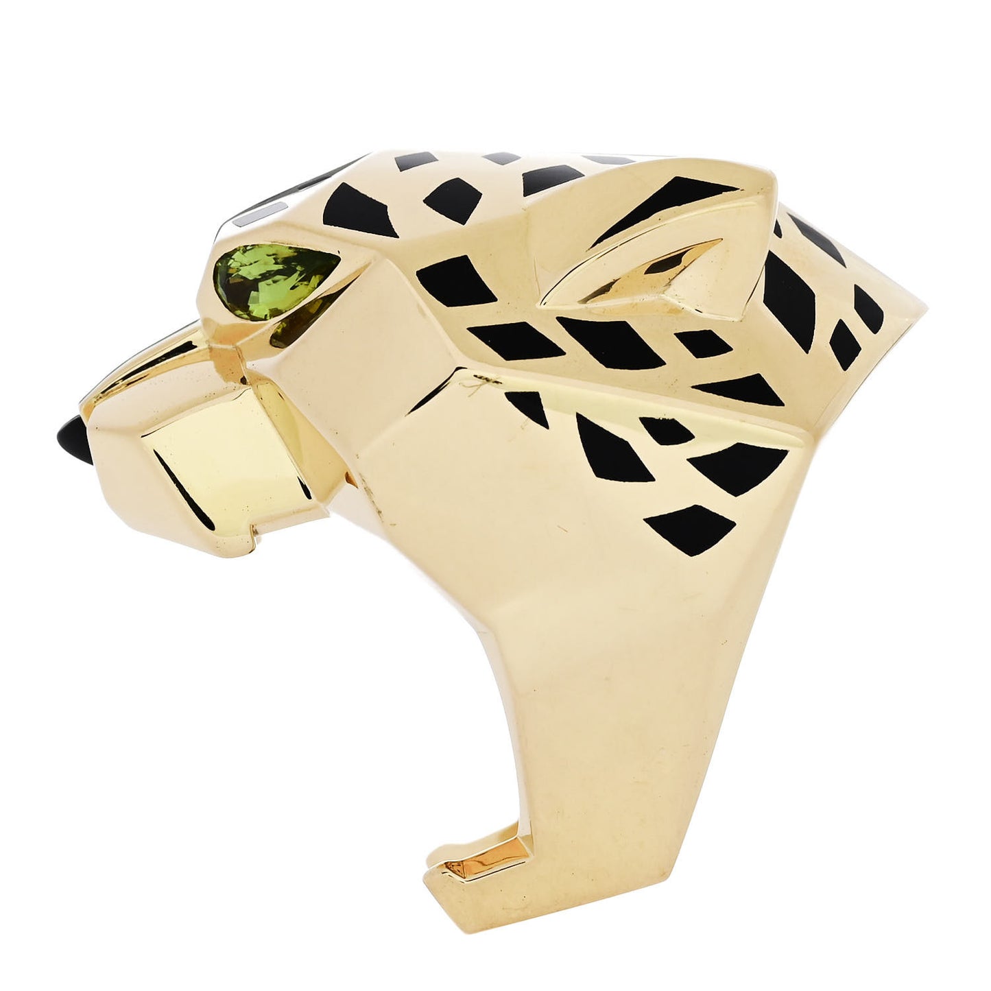 18K Yellow Gold Peridot Black Onyx Black Lacquer Panthere De Cartier Ring 66 11.5