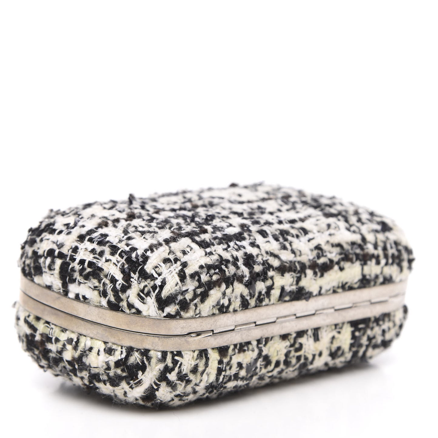 Tweed Calfskin Skull Box Clutch Black White