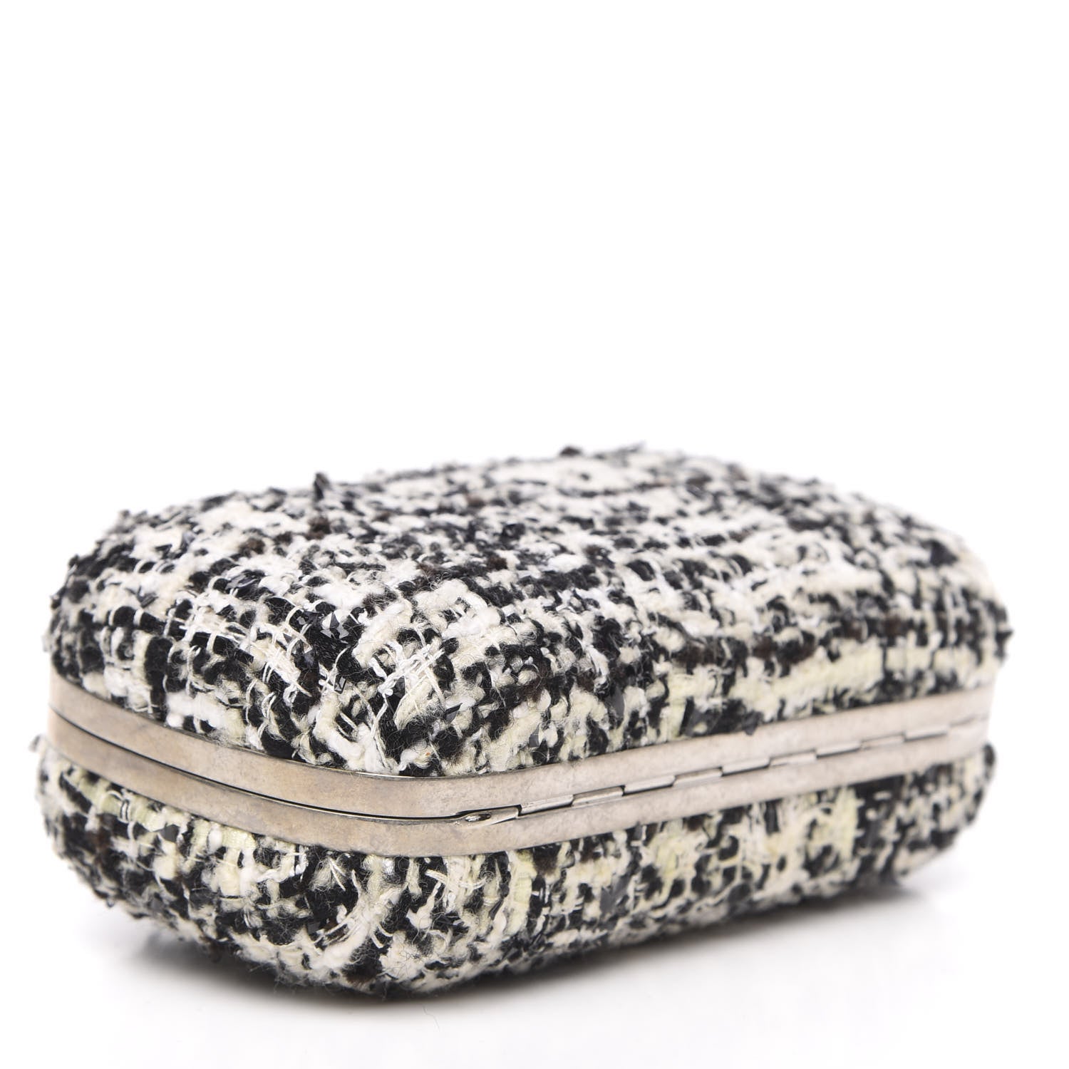 Alexander McQueen Tweed Calfskin Skull Box Clutch Black White 4 of 10