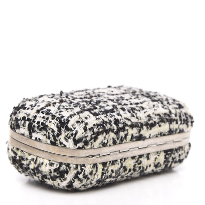 Alexander McQueen Tweed Calfskin Skull Box Clutch Black White 4 of 10