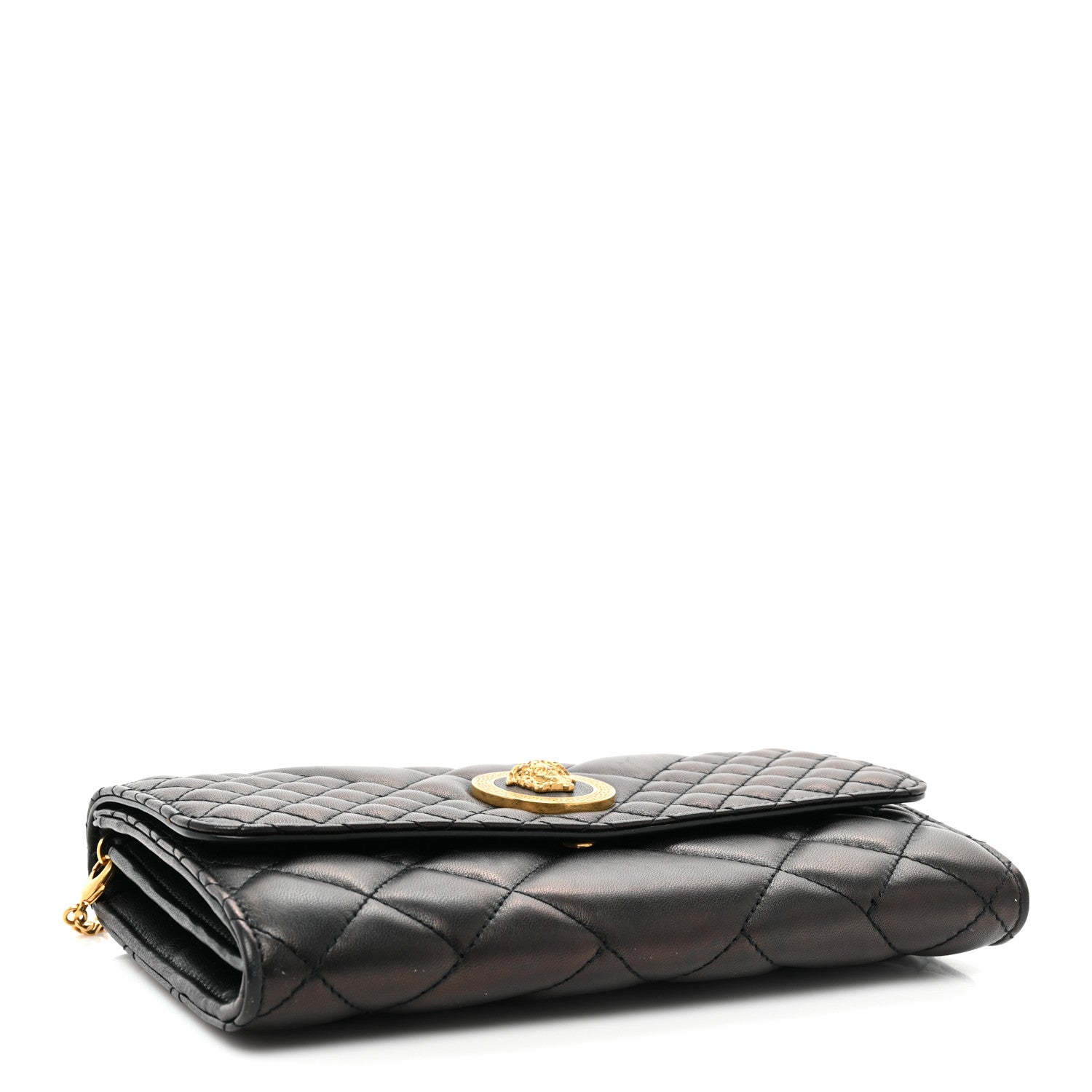 Versace Lambskin Quilted Medusa Wallet on Chain Crossbody Black Gold 4 of 15