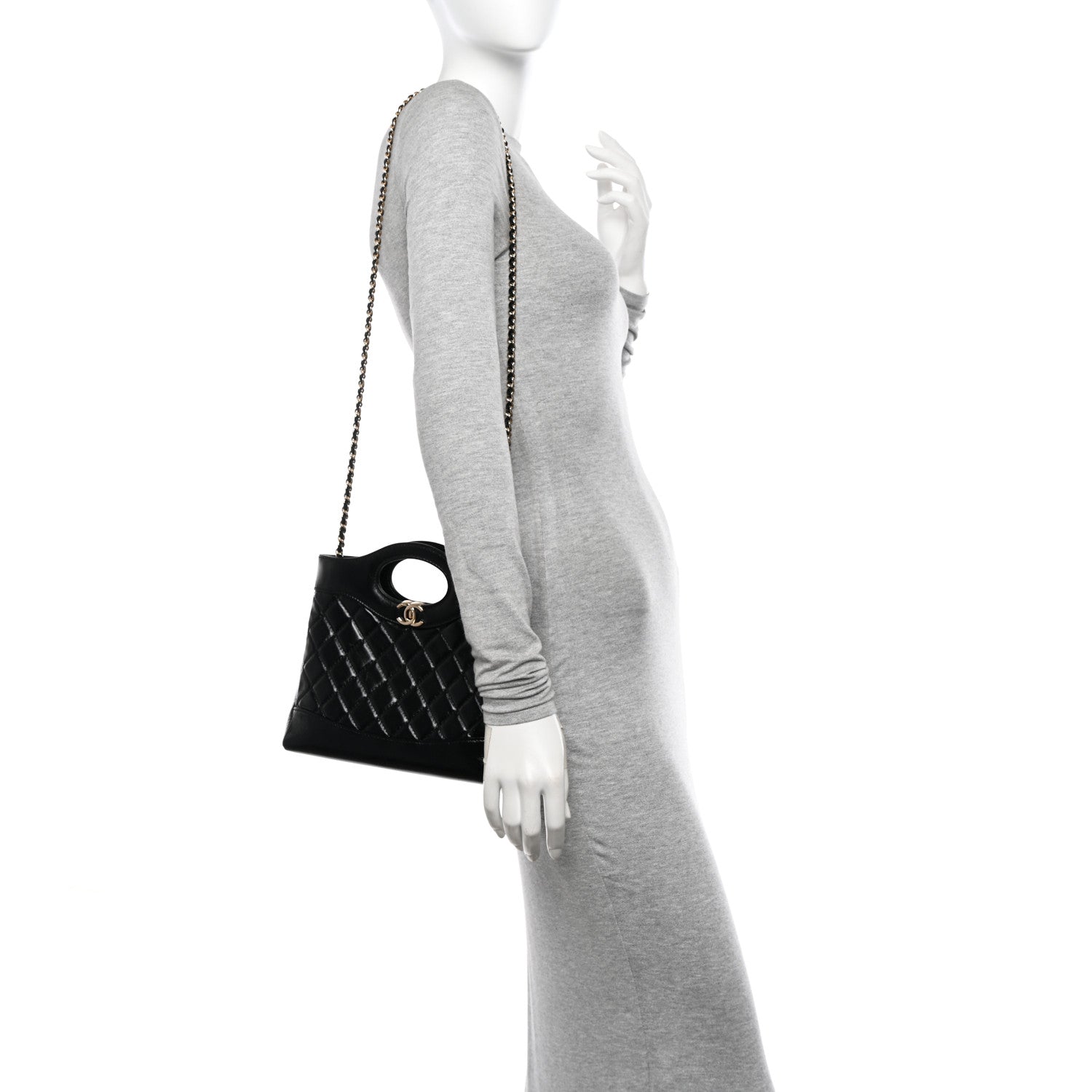 Chanel Shiny Lambskin Quilted Mini 31 Shopping Bag Black 2 of 10