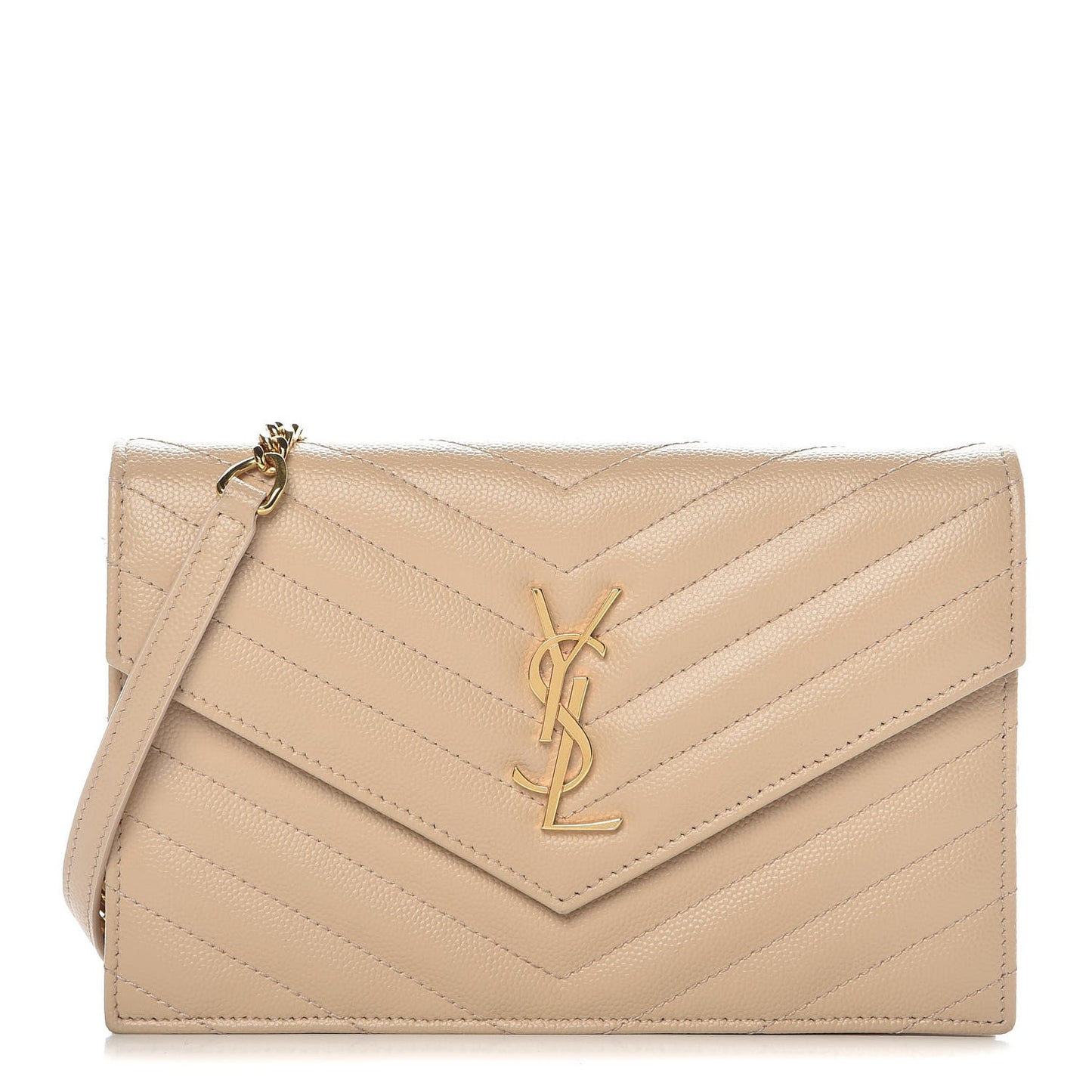 Grain De Poudre Matelasse Chevron Monogram Envelope Chain Wallet Nude Powder