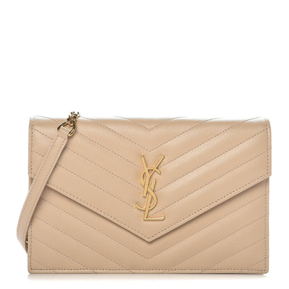 Saint Laurent Grain De Poudre Matelasse Chevron Monogram Envelope Chain Wallet Nude Powder 1 of 10