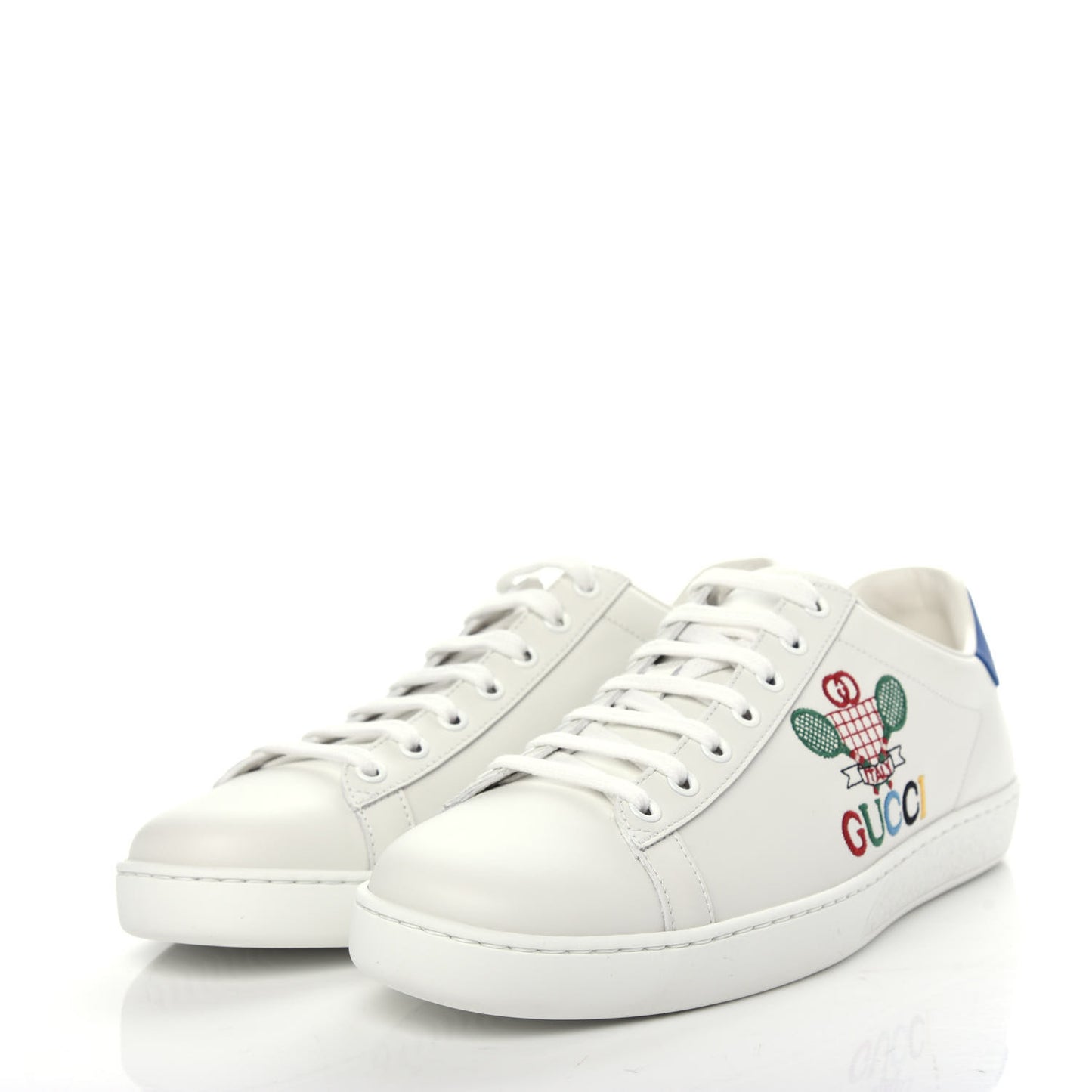 Calfskin Miro Soft Tennis Embroidered Womens Ace Sneakers 41 White Rio Blue