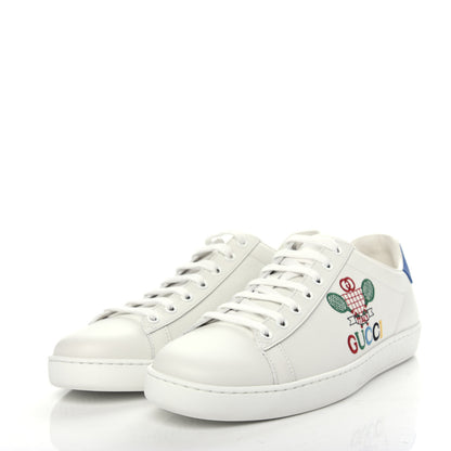 Gucci Calfskin Miro Soft Tennis Embroidered Womens Ace Sneakers 41 White Rio Blue 3 of 11
