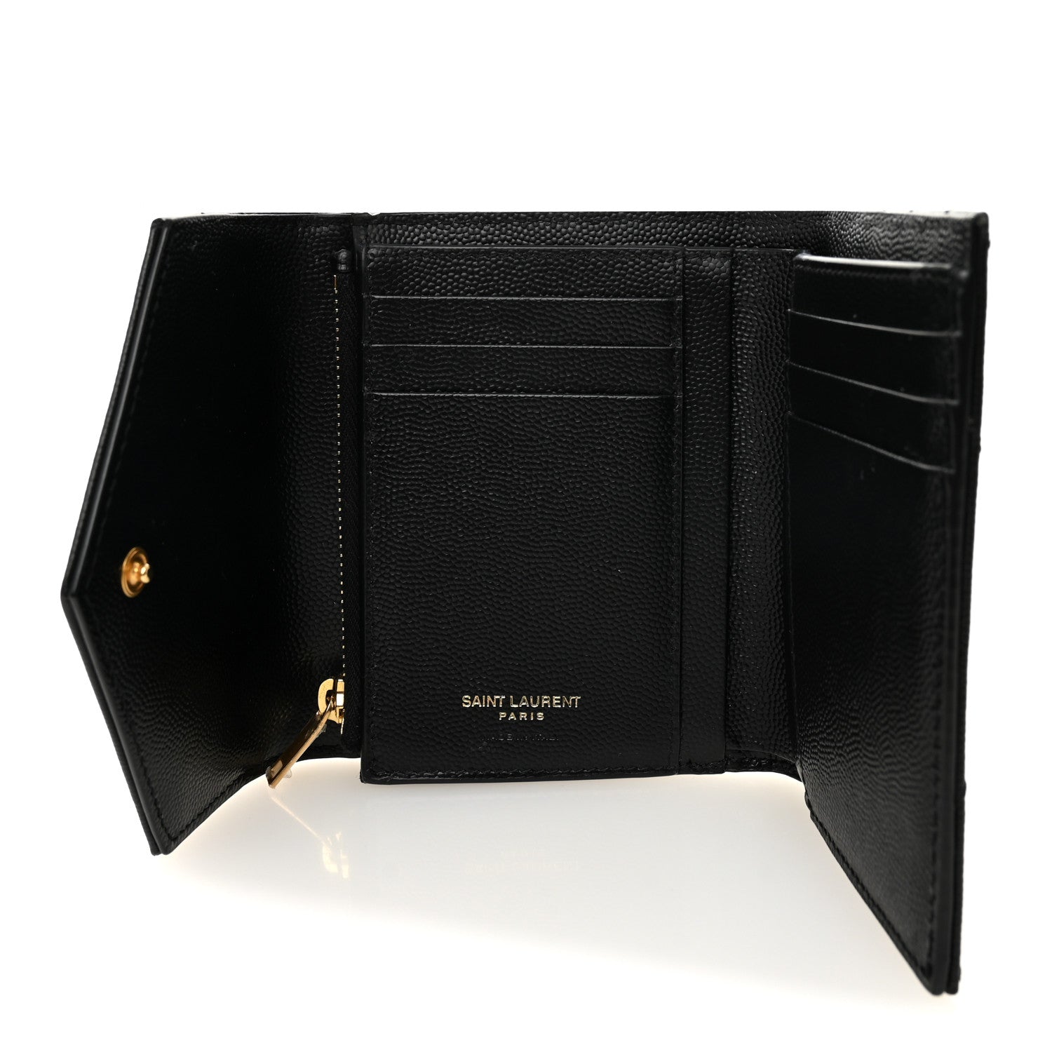 Saint Laurent Grain De Poudre Matelasse Chevron Monogram Compact Tri Fold Wallet Black 5 of 6