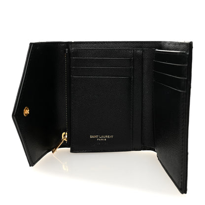 Saint Laurent Grain De Poudre Matelasse Chevron Monogram Compact Tri Fold Wallet Black 5 of 6