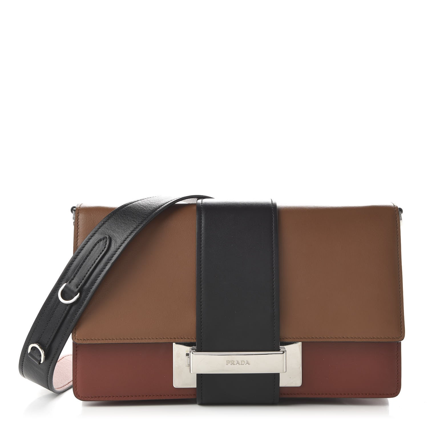 Prada City Calf Ribbon Bag Cognac Cotto Black 1 of 9