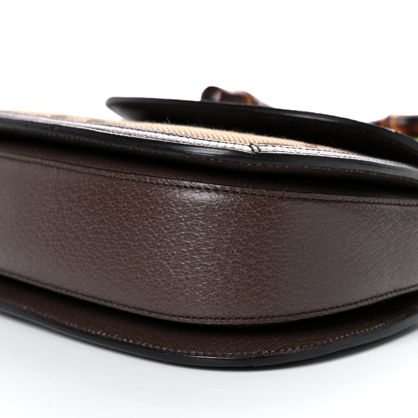 Monogram Jumbo GG Textured Dollar Calfskin Web Small Bamboo 1947 Top Handle Bag Camel Ebony New Acero