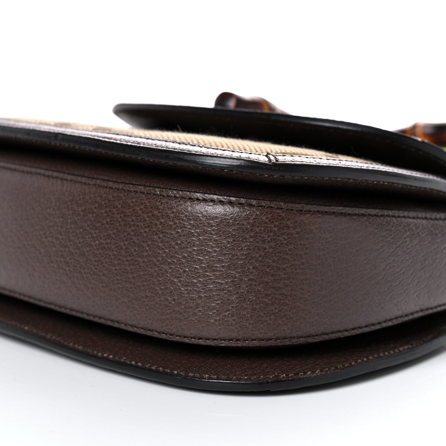 Gucci Monogram Jumbo GG Textured Dollar Calfskin Web Small Bamboo 1947 Top Handle Bag Camel Ebony New Acero 9 of 11
