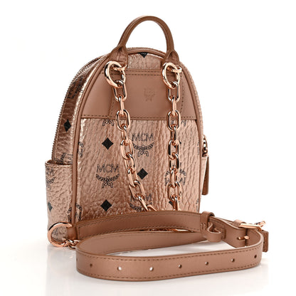 MCM Metallic Visetos Studded X-Mini Bebe Boo Backpack Champagne Gold 3 of 11