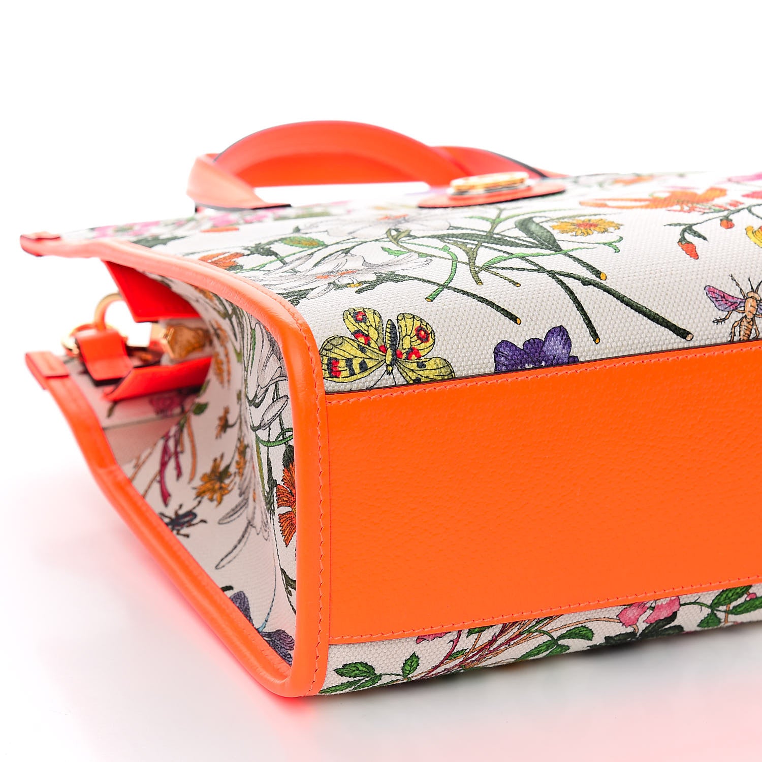 Gucci Canvas Medium Flora Tote White Multicolor Orange Fluo 8 of 10