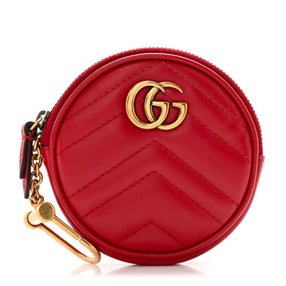 Gucci Calfskin Matelasse GG Marmont Round Coin Purse Hibiscus Red 1 of 9