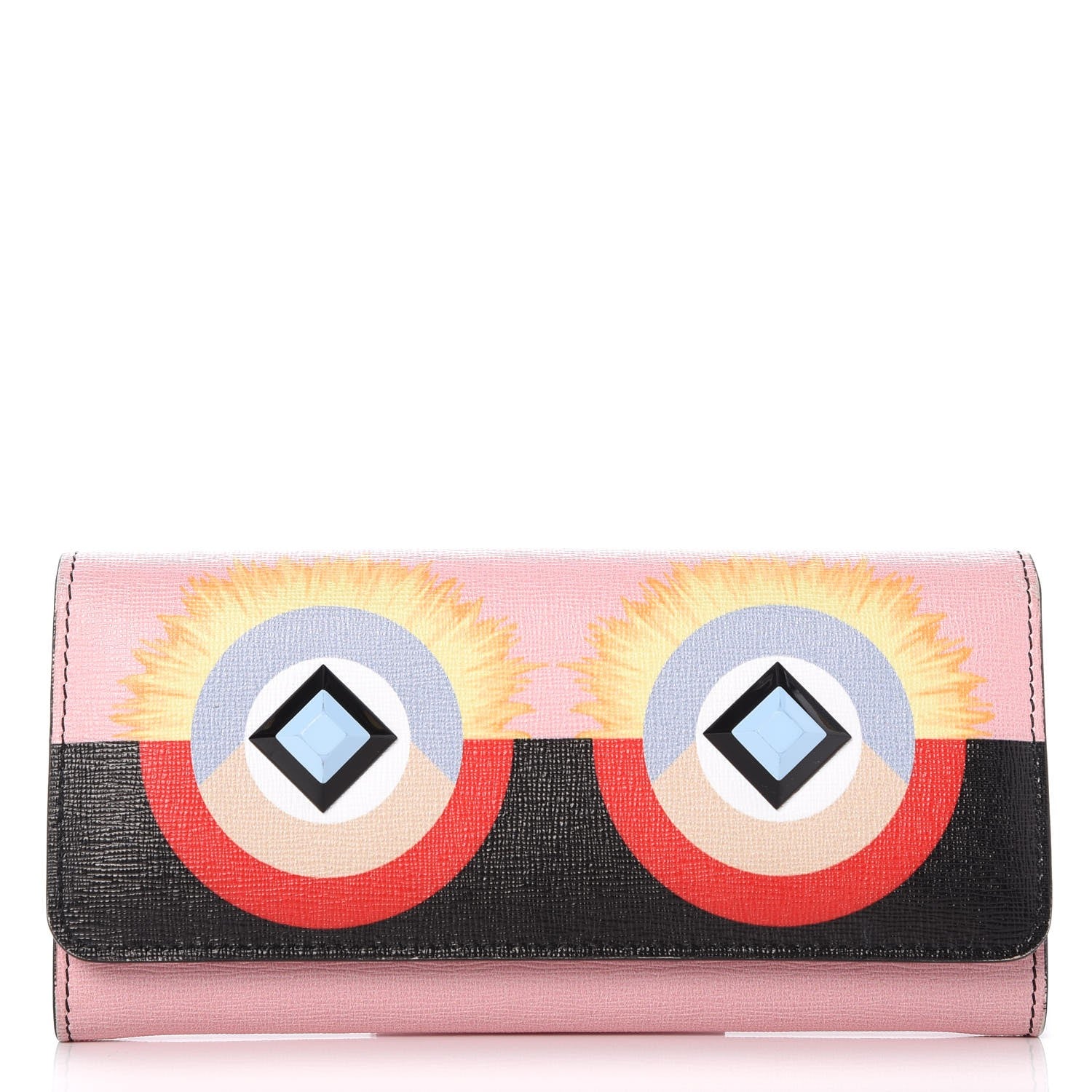 Fendi Vitello Elite Century Hypnoteyes Studded Continental Wallet Bubblegum Multicolor 1 of 8