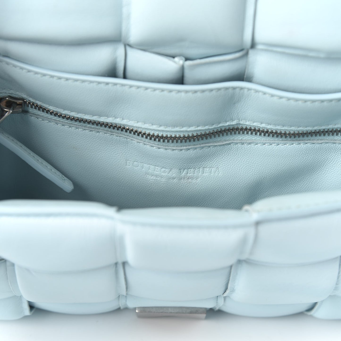 Paper Calfskin Maxi Intreccio Padded Cassette Crossbody Bag Ice