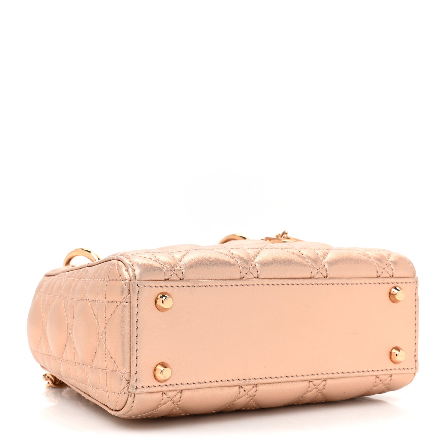 Metallic Lambskin Cannage Mini Lady Dior Gold Rose