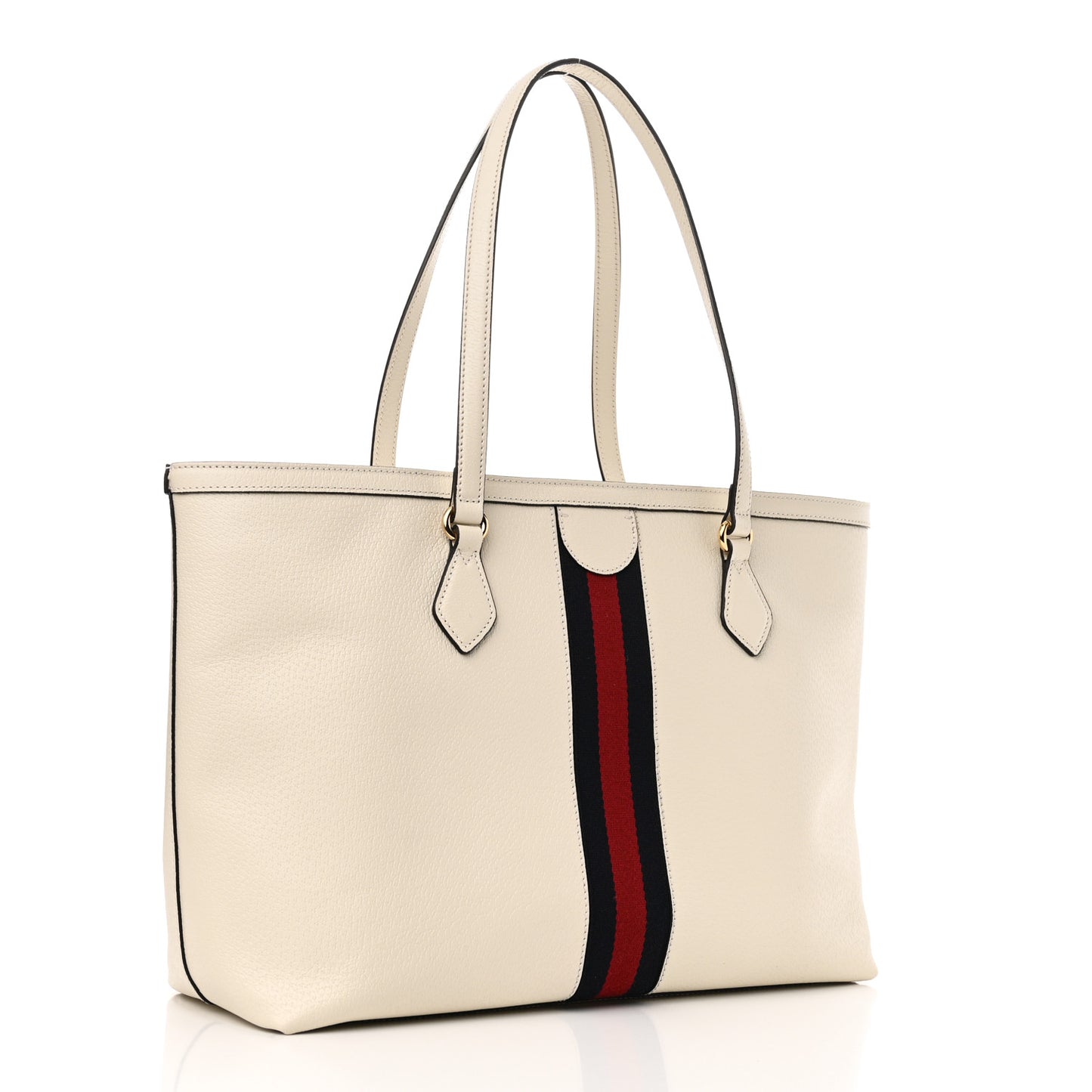 Textured Calfskin Web Ophidia Shopping Tote Ivory