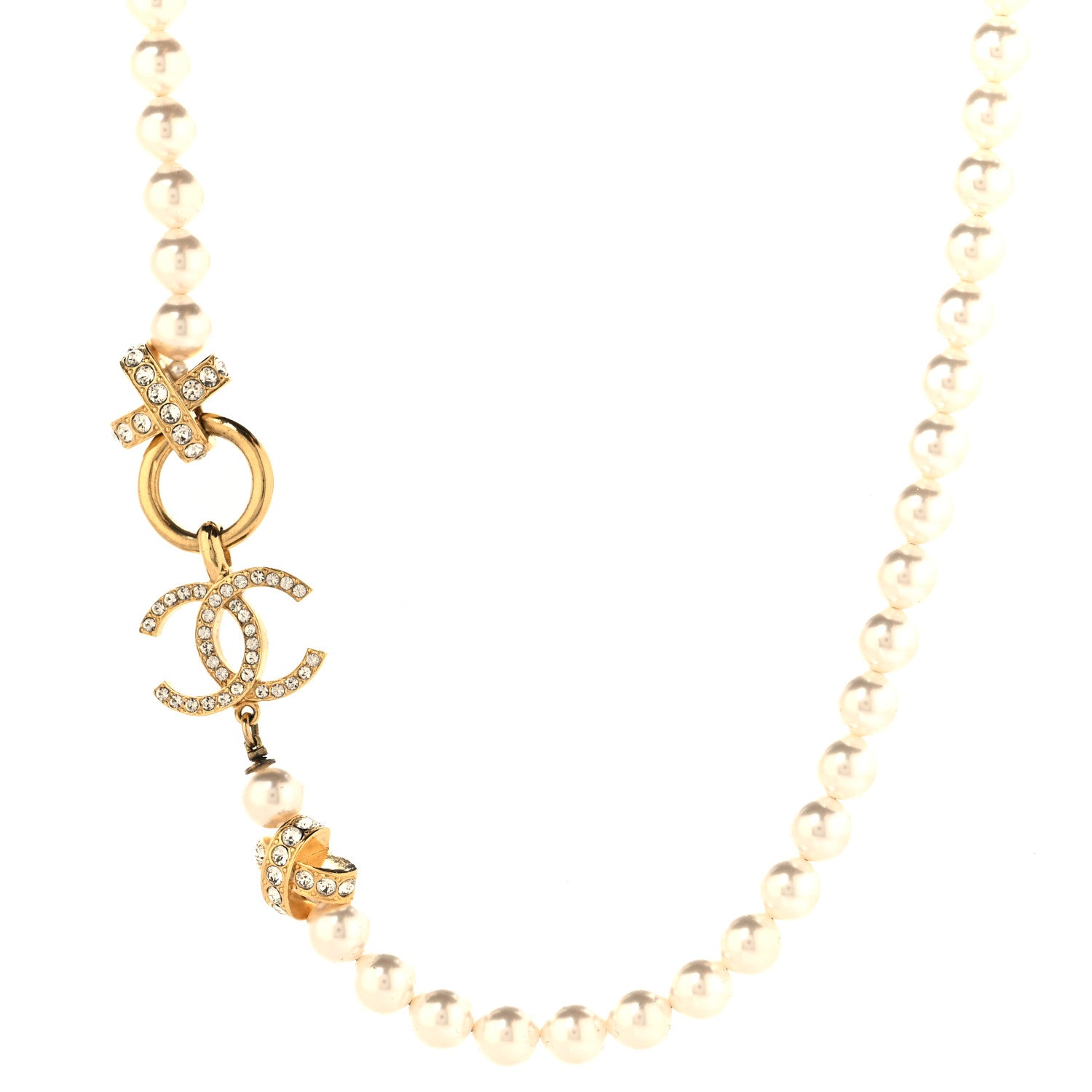 Chanel Pearl Crystal CC X Choker Necklace Gold White 1 of 5