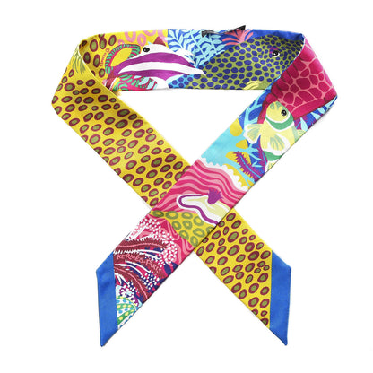 Hermes Silk Under The Waves Twilly Bleu Azur Jaune Fuchsia 1 of 6